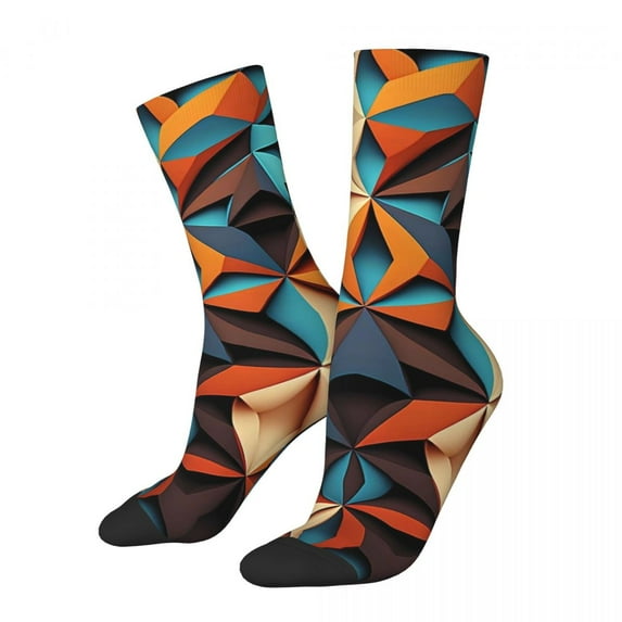 Colorful Geo Print Socks Geometric Patchwork Casual Stockings Autumn Anti Slip Women Men S