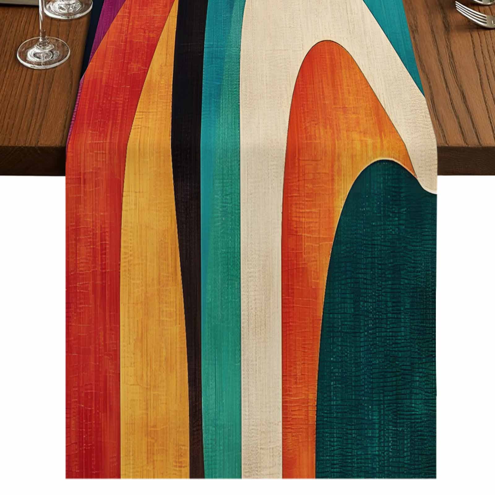 Colorful Geometric 60 Inch Table Runner, Contemporary Minimalist ...