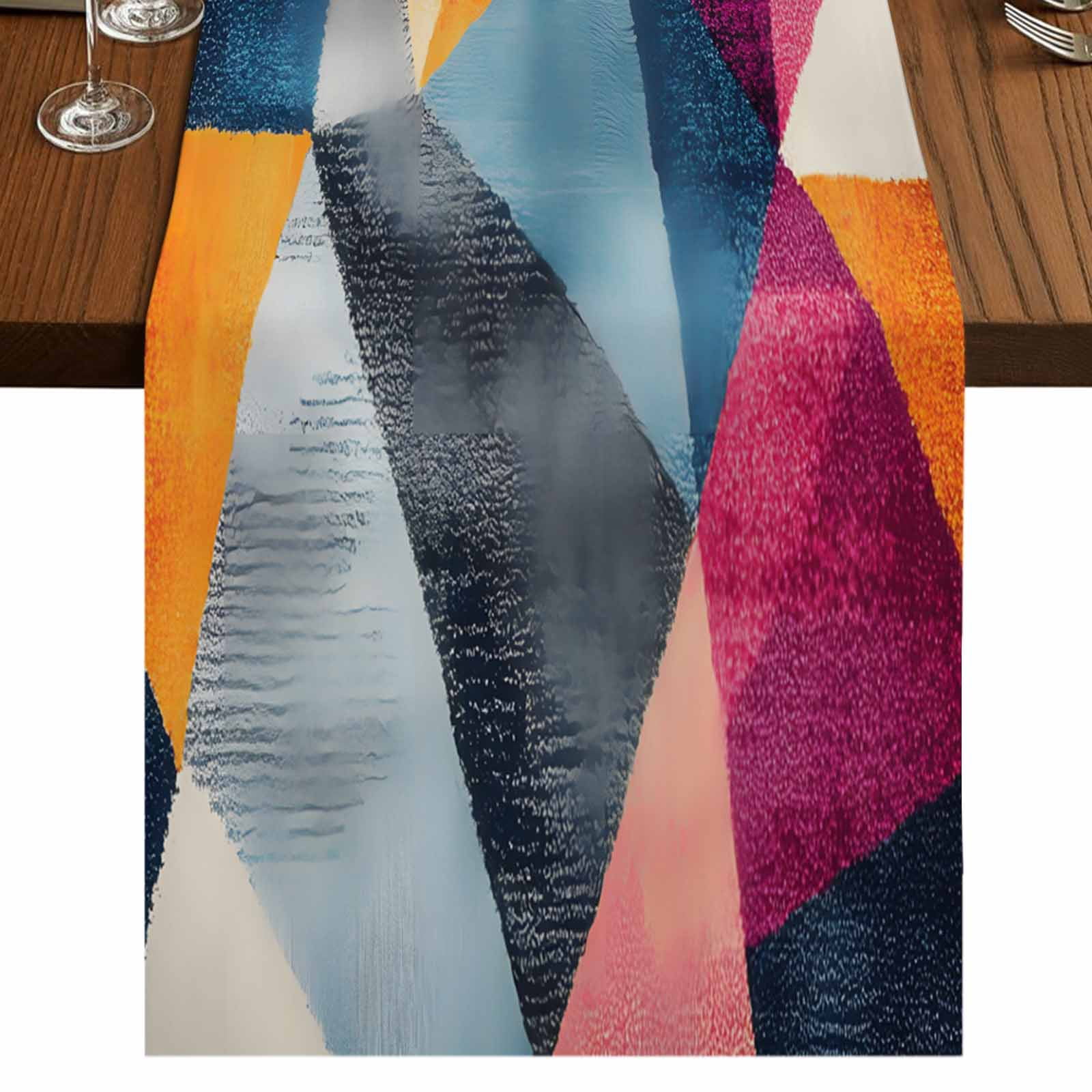 Colorful Geometric 60 Inch Table Runner, Rhombus Abstract Impressionist ...