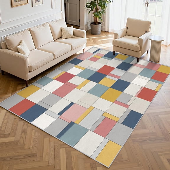 Colorful Geometric Area Rug, Mondrian Abstract Pattern Carpet, Washable Non Slip Low Pile Soft Thin, Living Room Bedroom Home Decor Mat 2x3ft
