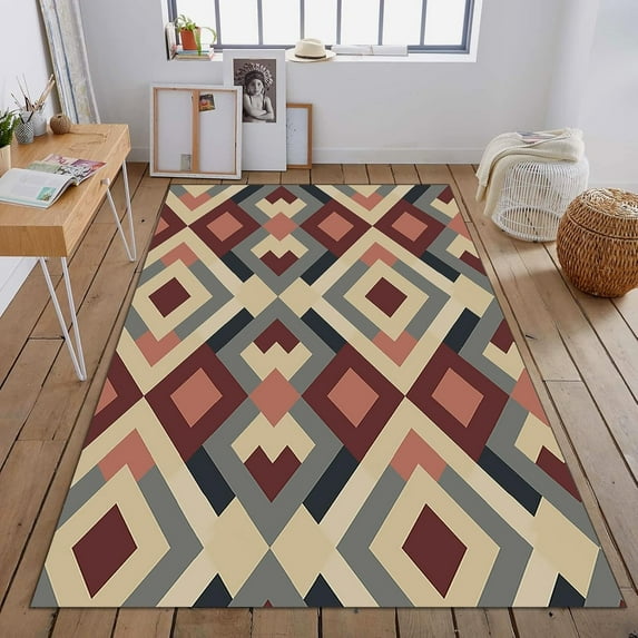 Colorful Geometric Art Area Rugs, Non-Slip Custom Carpet, Floor Mat Comfortable Foot Feel And Soft Suitable For Bedroom Living Room Study Kitchen 3x4ft
