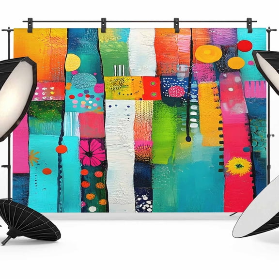 Colorful Geometric Backdrop for Photoshoot, Photography Photo Studio Background Wall Backdrop, Modern Artwork Abstract Back Drop Banner Panel for Portraits Wedding Party Live Streaming Decor 12x8Ft