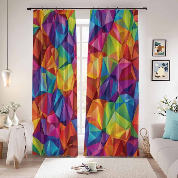 Colorful Geometric Blackout Curtains for Bedroom/Living Room, Pinch Pleated Black Out Curtains, Modern Rainbow Ombre Abstract Art Room Darkening Window Drapes with Hooks 2 Panels, 39"x70"