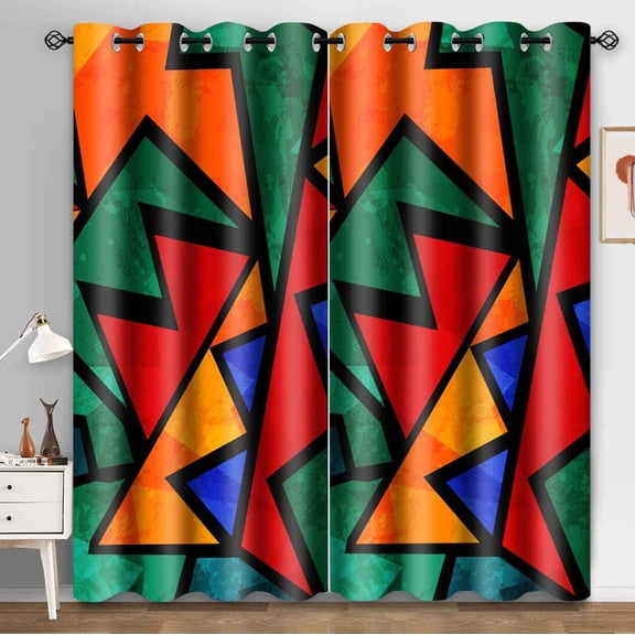 Colorful Geometric Blackout Curtains Cute Rainbow Grid Design Patterns Window Drapes Ethnic Style Abstract Art Home Decoration For Bedroom Living Room 38"W x 45"L (Pack of 2)
