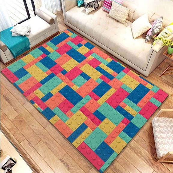 Colorful Geometric Block Pattern Area Rugs for Living Room Bedroom ration Home Rug Children Play Room Mats Antislip Carpets
