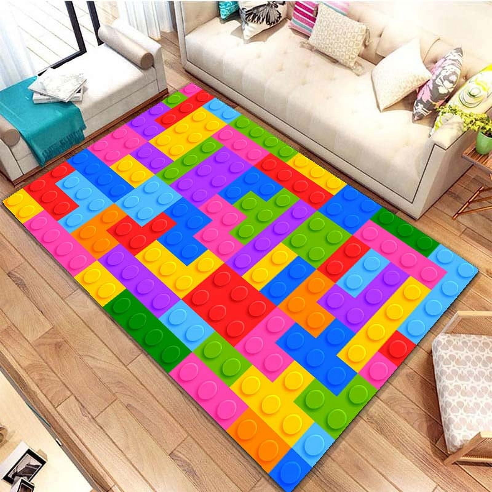 Colorful Geometric Block Pattern Area Rugs for Living Room Bedroom ...