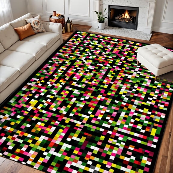 Colorful Geometric Checkerboard Area Rug, Abstract Squares Pattern Carpet, Washable Non Slip Low Pile Soft Thin, Classroom Playroom Bedroom Office Home Decor Mat 2x3ft