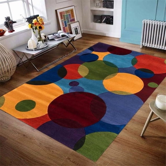 Colorful Geometric Circle Pattern Area Rugs Abstract Bright Colors Ultra Thin Washble Rug, Stain Resistant Anti Slip Backing Rugs for Living Room,Bedroom, Home Decor Area Rug 2x3ft