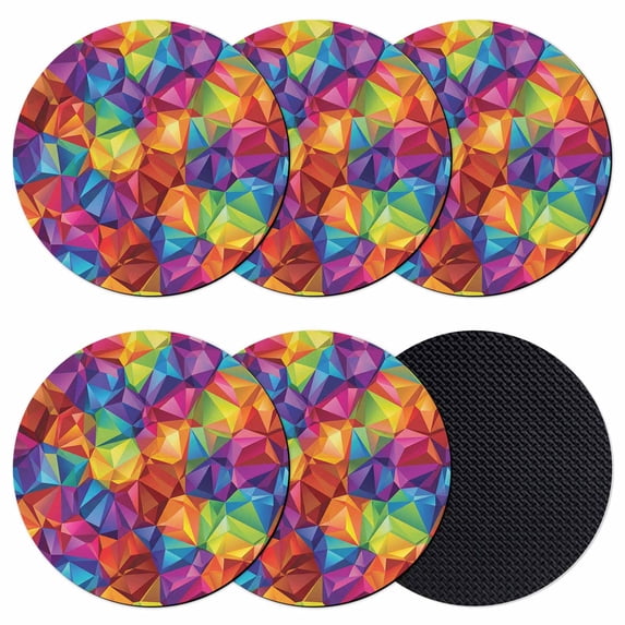 Colorful Geometric Coasters Set of 6, Absorbent Coasters for Drinks, Modern Rainbow Ombre Abstract Art Coaster for Desk Coffee Table Protection, Home Decor House Warming Gifts 4"