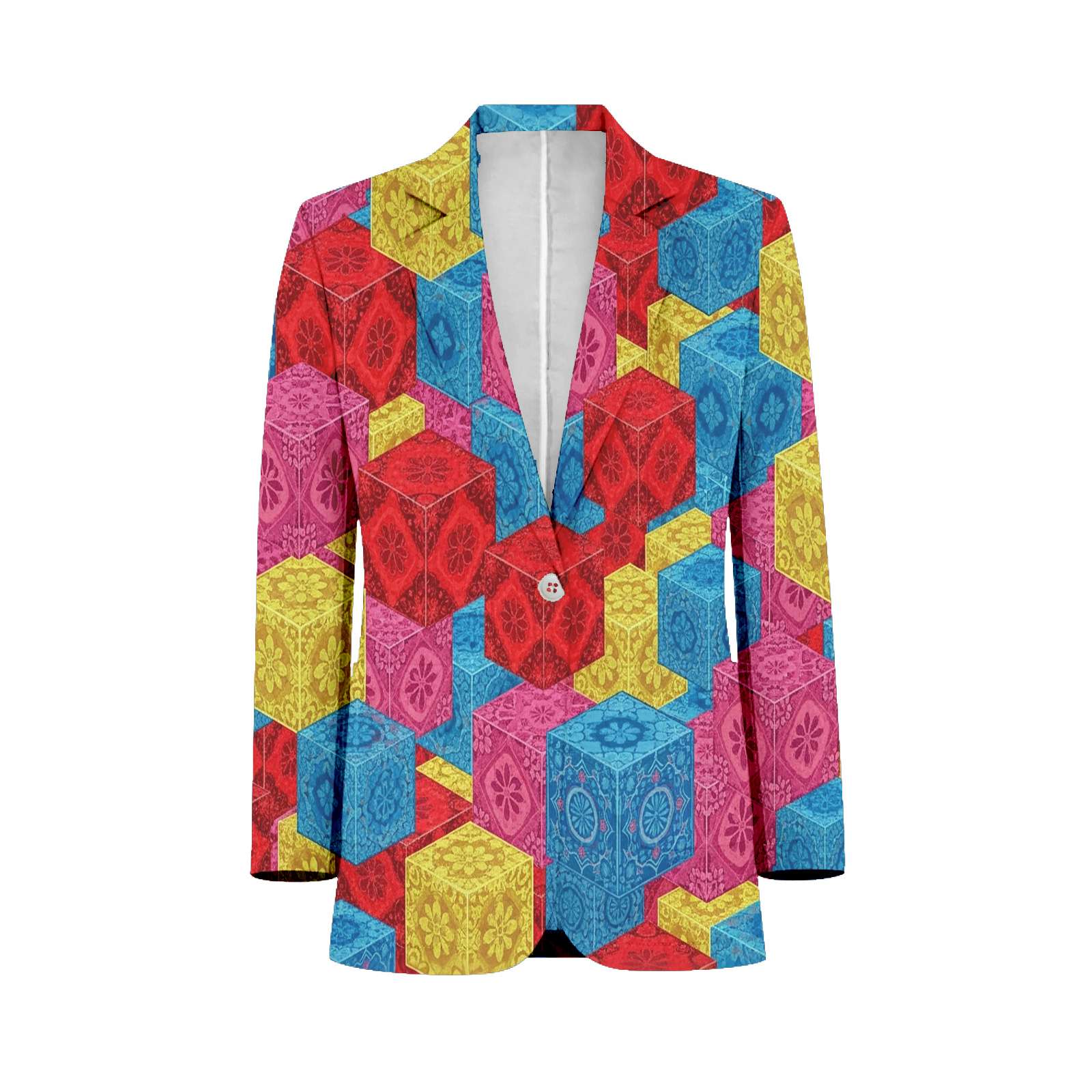 Colorful Geometric Cube Pattern Mens Suits Shawl Collar Slim Fit Suit ...