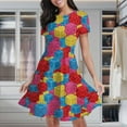 thumbnail image 1 of Colorful Geometric Cube Pattern Women's Classic Swing Skater Dress Casual Work Party Cocktail Dresses, 1 of 6