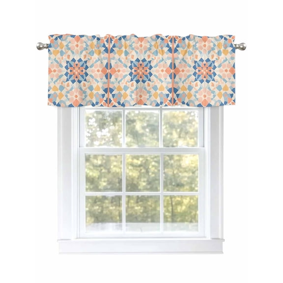 Colorful Geometric Curtain Valances for Windows, Vintage Country Abstract Plaid Kitchen Valance Window Treatment, Light Filtering Block Curtains for Bathroom/Bedroom/Living Room 60'' x 18''