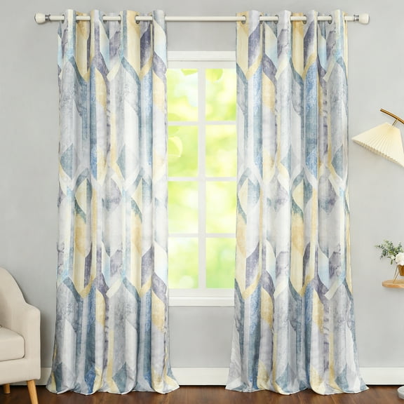 VOGOL Colorful Geometric Curtains, Protect Privacy Drapes for Dining Room, 2 Pcs, 52x63inch, Yellow
