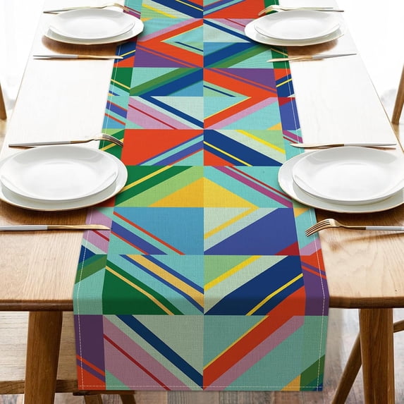 Triangle Table Runner Design Colorful Geometric Dining Table Runner, Multicolor Triangle Abstract ...