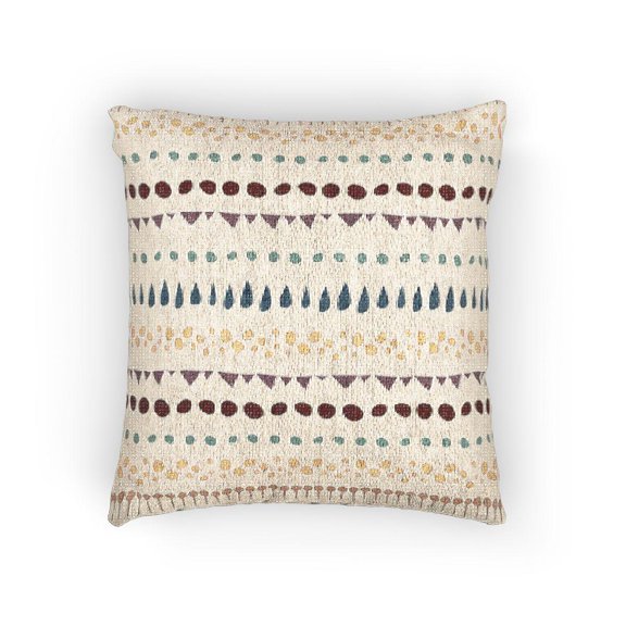 Colorful Geometric Dot and Triangle Woven Pillow, Teal Mustard Brown and Magenta