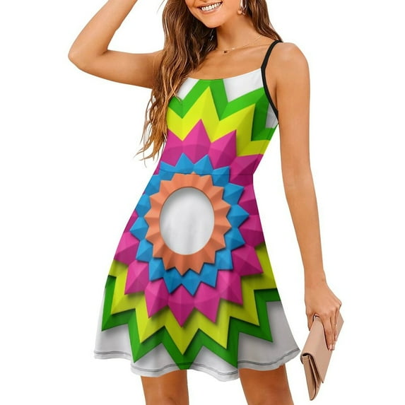 Colorful Geometric Flower Design Slip Dress Dress Summer Elegant Women's Dress Women's Clothing