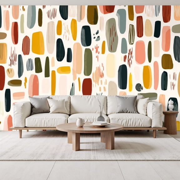 Colorful Geometric Hand Painted Shapes Abstract Peel and Stick Wall Murals 69"H x 96"W Removable PVC Wallpaper Self-Adhesive Wall Paintings for Bedroom Living Room