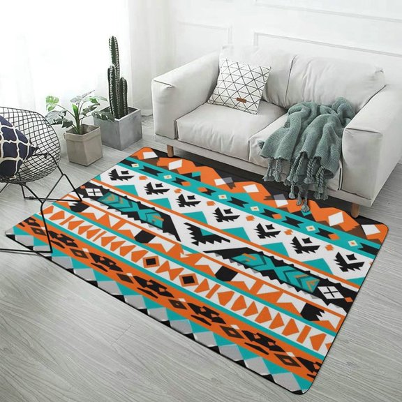 Colorful Geometric Lines Soft Comfy Area Rugs Carpet Suitable Flannel for Living Room Kitchen Bedroom Laundry Room Home Decorations
