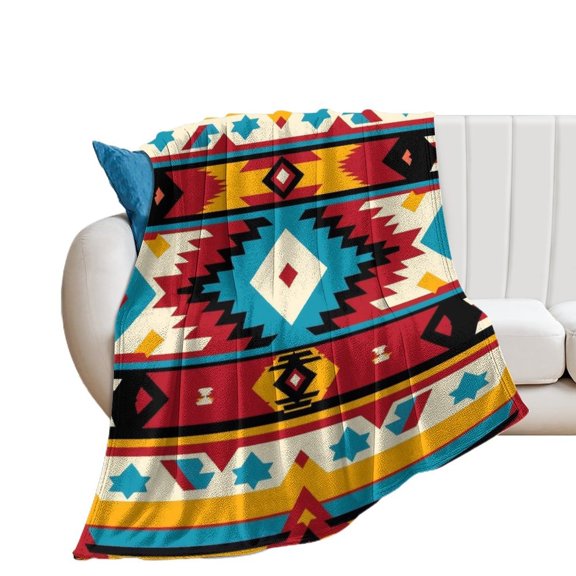 Colorful Geometric Lines Throws Blankets for Sofa Bed Winter Plush Warm Blanket Holiday Gifts