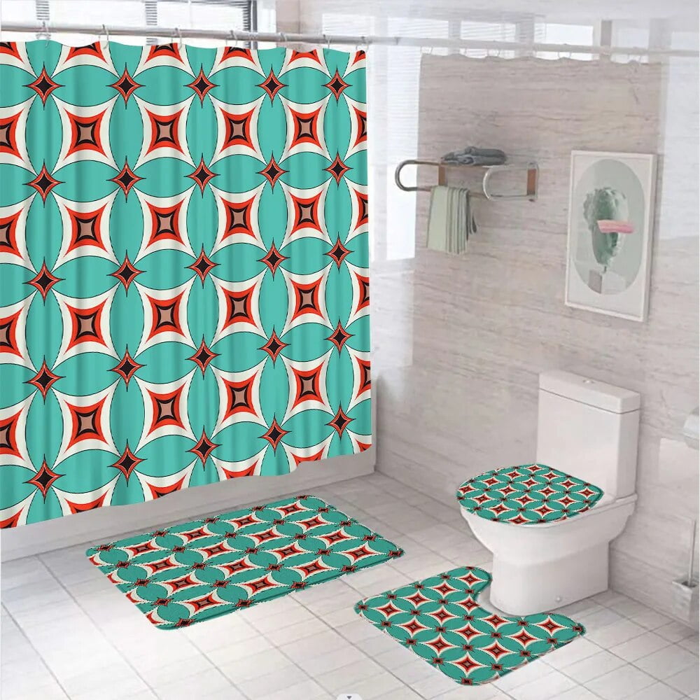 Colorful Geometric Morden Bathroom Set Fabric Shower Curtain Soft Rug ...