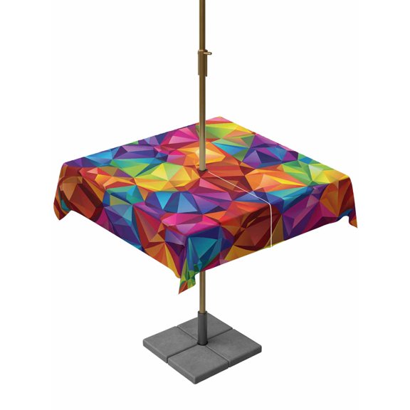 Colorful Geometric Outdoor Tablecloth - 54x54 Inch Square Dining Table Cover, Modern Rainbow Ombre Abstract Art Waterproof Outdoor Table Cloth with Umbrella Hole & Zipper for Picnic/Patio/Party