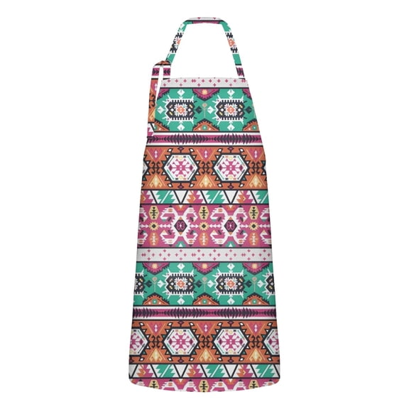 Colorful Geometric Pattern Apron-Garden Aprons for Women with Pockets-Cotton Linen Waterproof Kitchen Cooking Gardening Aprons Adjustable for Kitchen,Cooking,BBQ and Salon 33x27 Inch