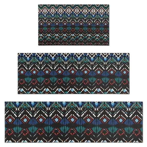 Colorful Geometric Pattern Kitchen Rugs Sets Of 3,Kitchen Runner Rugs Non Skid Washable,Decorative Kitchen Floor Mats for Kitchen,Sink,Laundry,17"x30"+ 17"x47" + 17"x59"