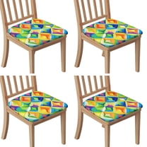 Colorful Geometric Pattern Seat Covers for Dining Room Chairs Set Of 4,Stretch Printed Washable Chair Seat Cover with Elastic Ties and Button,Removable Waterproof Couch Cushion Covers