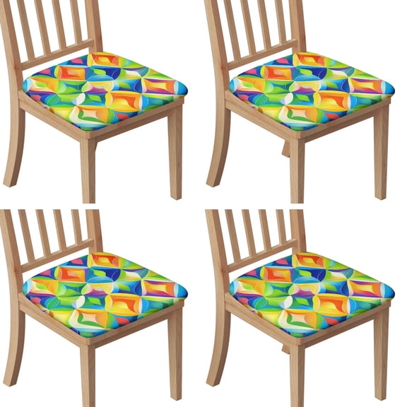Colorful Geometric Pattern Seat Covers for Dining Room Chairs Set Of 4,Stretch Printed Washable Chair Seat Cover with Elastic Ties and Button,Removable Waterproof Couch Cushion Covers
