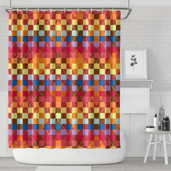 Colorful Geometric Pattern Shower Curtain 84"x72" ,Bathroom Decorative Shower Curtains Set with 12 Hooks,Modern Waterproof Washable Shower Curtain