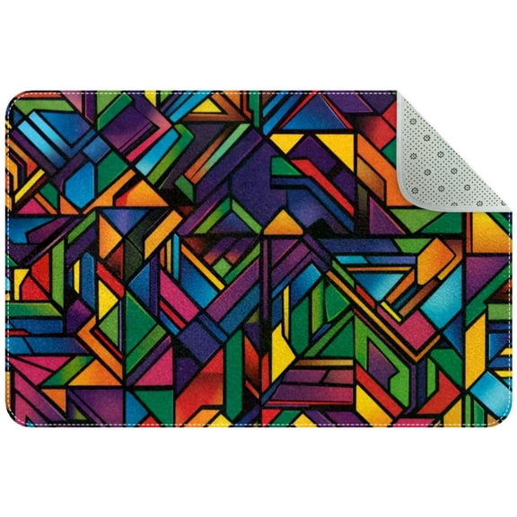 Colorful Geometric Pattern Small Area Rug, Non-Slip Door Mat Indoor Floor Mat, Washable Kitchen Rug Entrance DMat for Bedroom Living Room