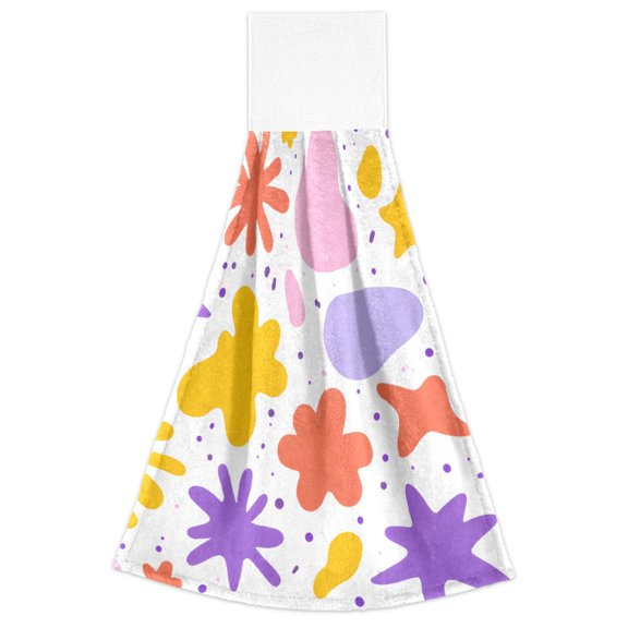 Colorful Geometric Patterns Hand Towels 2 Pack Quick Dry Velvet Soft with Velcro Kitchen Bath 14x18in