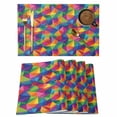 thumbnail image 1 of Colorful Geometric Placemats Set of 12 Modern Multicolor Abstract Motifs Place Mats Indoor Wipeable Table Mats Washable Cloth Dining Table Placemats for Kitchen Holiday Party Home Decor 13x19 Inch, 1 of 9