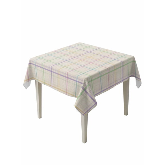 Colorful Geometric Plaid Table Cloth, Waterproof Tablecloth for Square Tables, Simple Vintage Grid Beige Reusable Washable Fabric Table Cover for Restaurant Kitchen Dining Tables 54"x54"