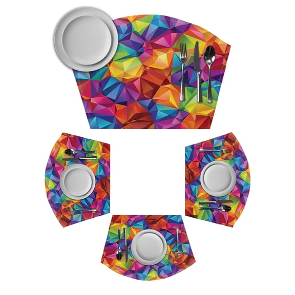 Colorful Geometric Round Table Placemats Set of 6 Wedge Placemats, Modern Rainbow Ombre Abstract Art Place Mats for Dining Table Set Washable Mats Kitchen Decor for Indoor Outdoor Wipe Clean