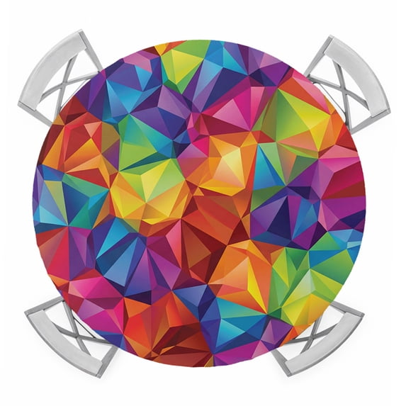 Colorful Geometric Round Tablecloth for 55-60 Inch Tables,Fitted Table Cover with Elastic Edge,Modern Rainbow Ombre Abstract Art Waterproof Outdoor Table Cloth Protector for Patio Garden Dinner