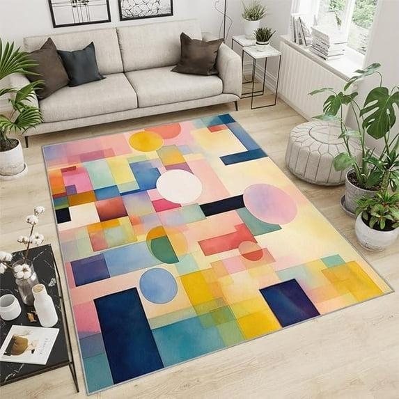 Colorful Geometric Rug Modern Abstract Geometric Area Rugs European Bohemian Carpet Modern Art Deco Carpet For Living Room Playroom Cafe Office 2x3ft