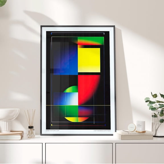 Colorful Geometric Shapes Wall Art, Mid Century Modern Decor, Unframed Paper Print Size 8x12