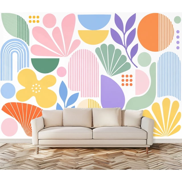 Colorful Geometric Shapes Wall Mural Peel and Stick Wallpaper Modern ...