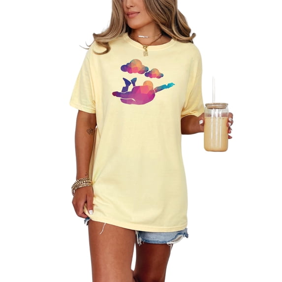 Colorful Geometric Skydiver with Clouds, Butter Comfort Colors T-Shirt, Small
