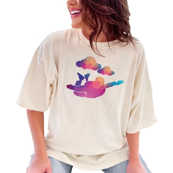 Colorful Geometric Skydiver with Clouds, Ivory Comfort Colors T-Shirt, Small