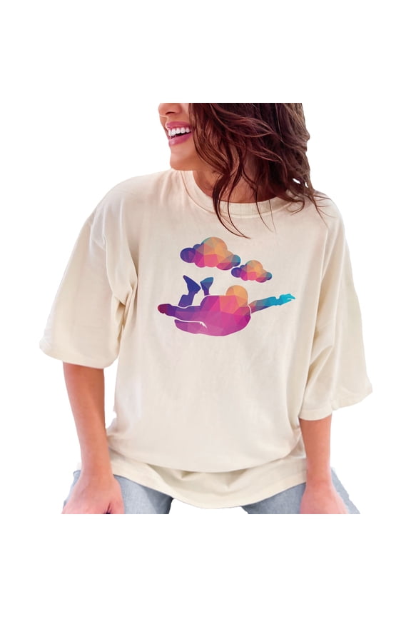 Colorful Geometric Skydiver with Clouds, Ivory Comfort Colors T-Shirt, Small
