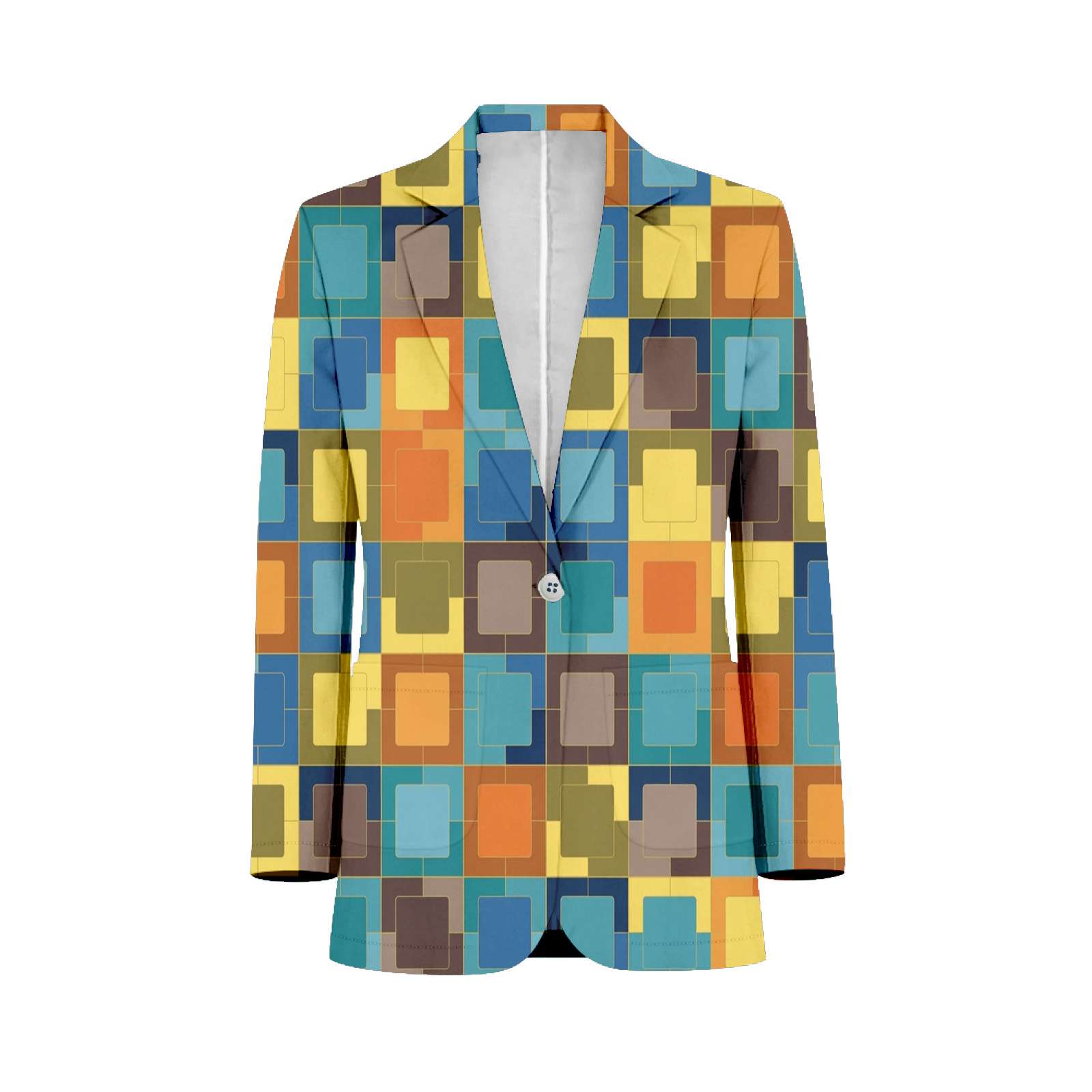 Colorful Geometric Square Pattern Mens Suits Shawl Collar Slim Fit Suit ...