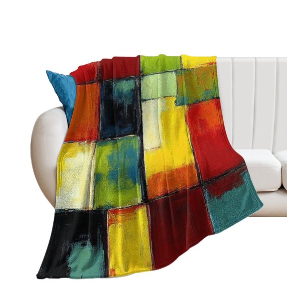Colorful Geometric Squares Art_1 Throw Blanket Warm Microfiber Flannel Bedroom Decor Blankets For Beds
