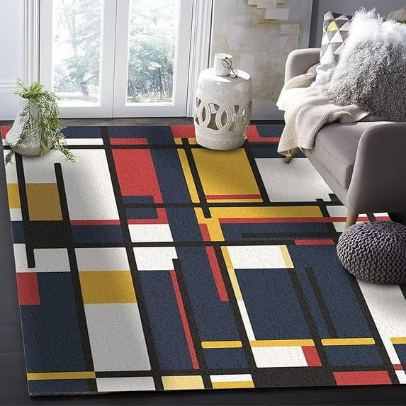 Colorful Geometric Stripe Art Area Rug, Abstract Color Block Carpet, Soft Non-Skid Carpet Throw Rugs For Kids Teen Girls Boys Bedroom Living Room Bathroom Classroom Office 5 x 7ft