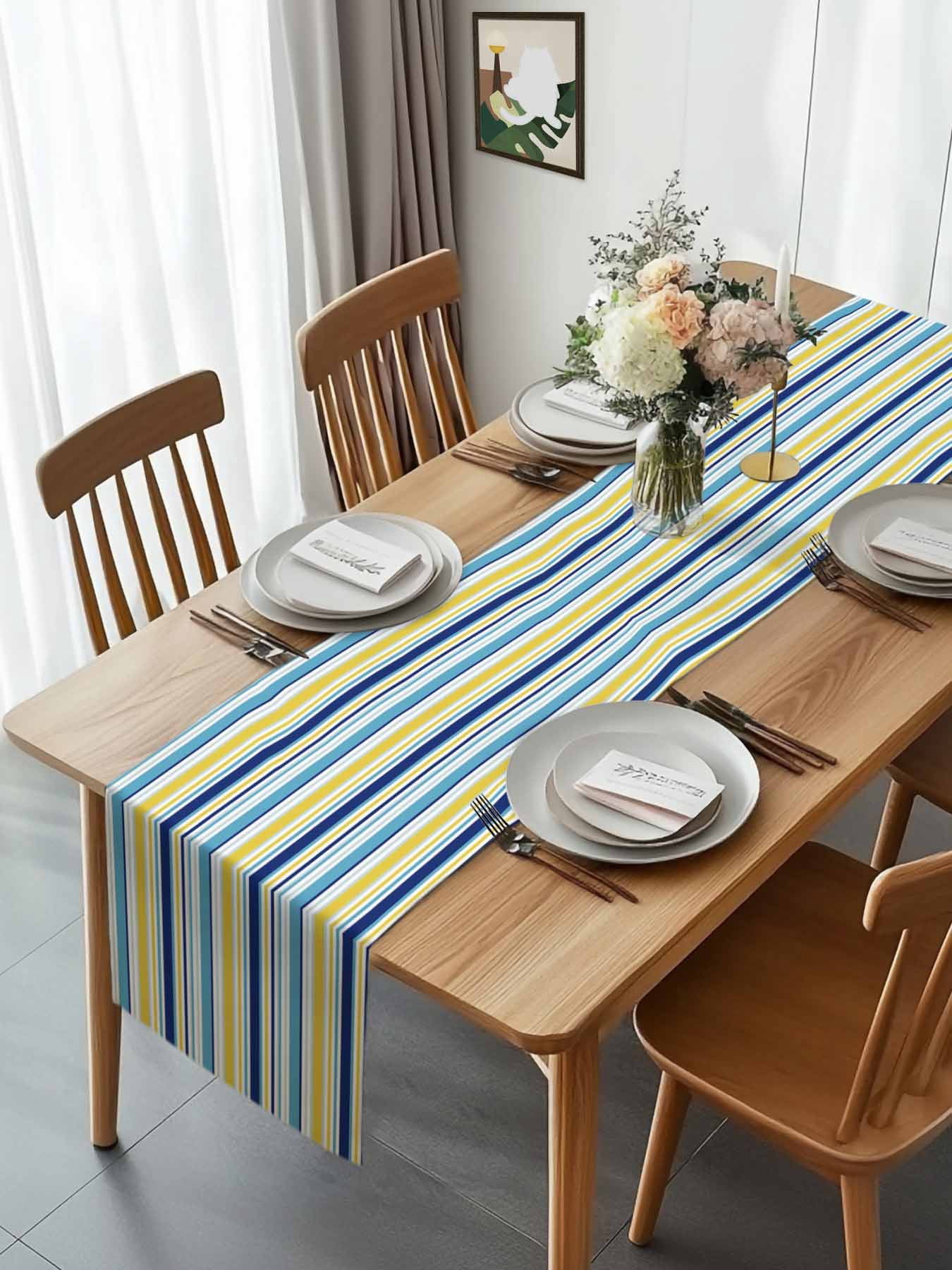 Colorful Geometric Stripe Art Table Runner 90 Inches Long, Modern Minimalist on White Table Runners Tabletop Scarf Kitchen Dining Tables Decoration for Home Party Indoor Outdoor