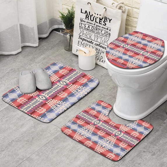 Colorful Geometric Striped Pattern (9) Bathroom Rugs Sets 3 Piece,Toilet Cover Set,Absorbent Non Slip Bathroom Mats Sets with U-Shaped Contour Rug Toilet Rug Set
