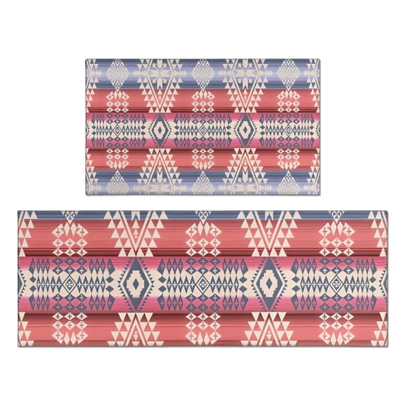Colorful Geometric Striped Pattern (9) Kitchen Rugs Sets Of 2,Anti Fatigue Kitchen Mat Rugs Non Slip Washable,Decorative Kitchen Floor Mats for Kitchen,Sink,Laundry,17"x30"+17"x47"
