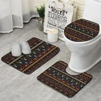 Colorful Geometric Striped Pattern Bathroom Rugs Sets 3 Piece,Toilet Cover Set,Absorbent Non Slip Bathroom Mats Sets with U-Shaped Contour Rug Toilet Rug Set