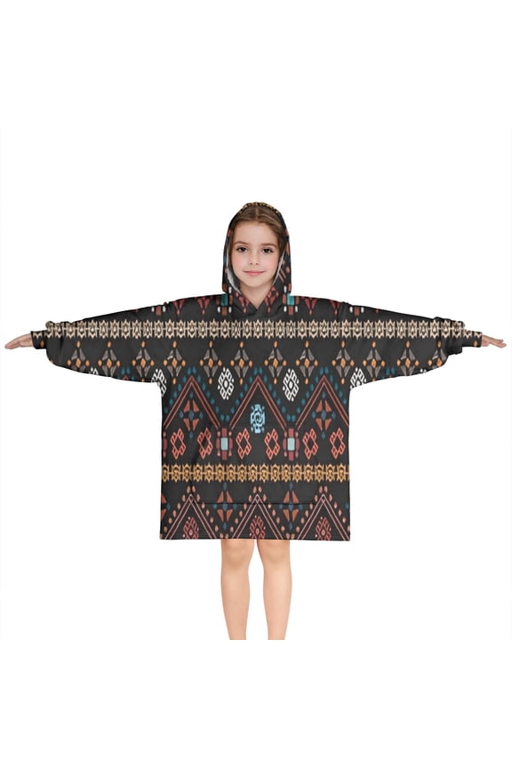 Colorful Geometric Striped Pattern Blanket Hoodies for Kids 6-13YR Oversize Wearable Blanket Hoodies for Boys Girls Teens